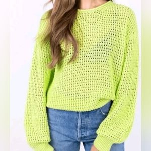 A.L.C. Women's Laney Sweater, Green Crochet Ballon Sleeve Top, Medium
